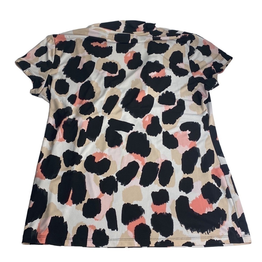 DKNY Dusty Rose & Guava Pink Leopard Ruched Surplice Top - Picture 4 of 8